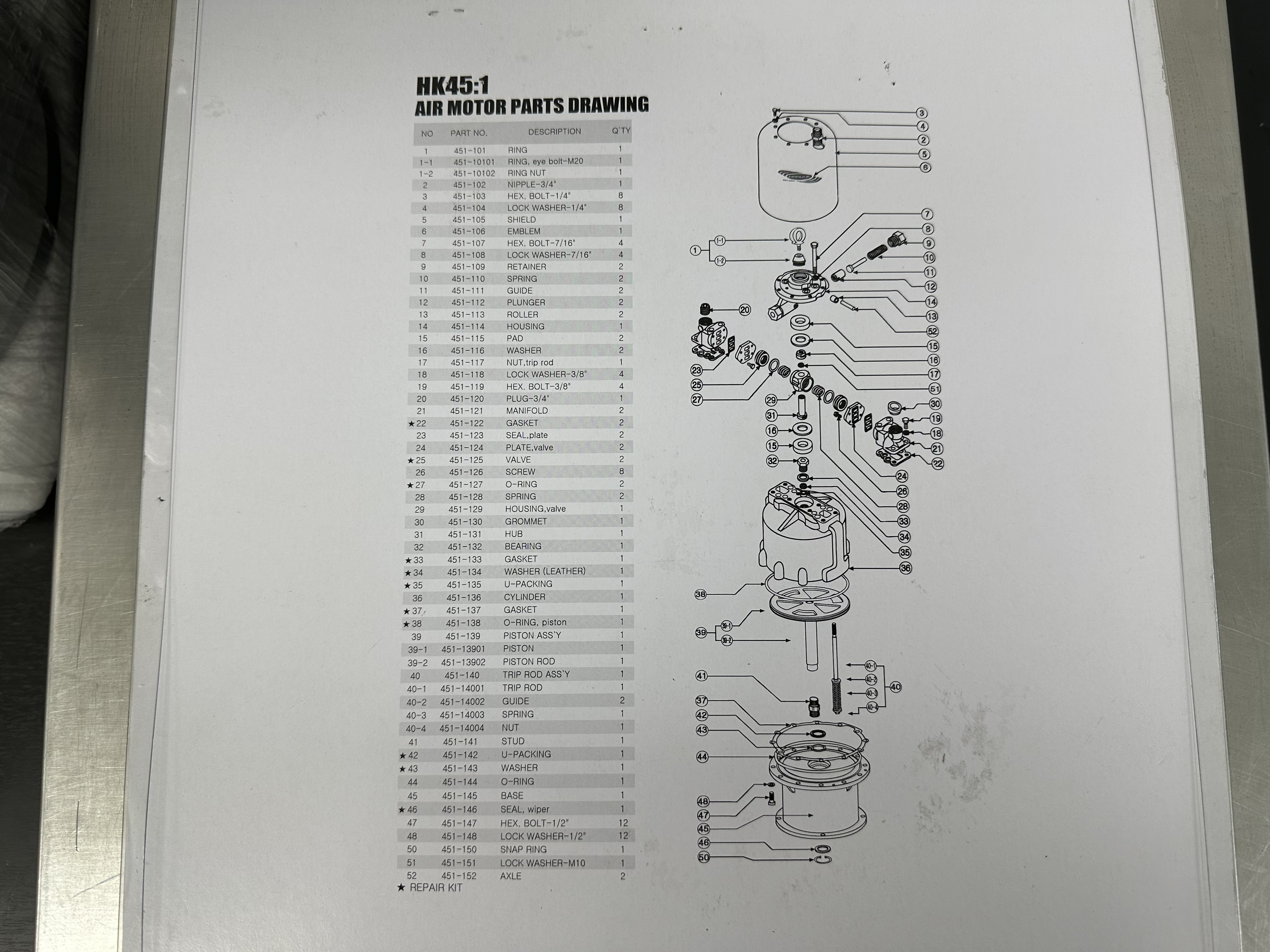 R551-200-1 / Displacement Repair Kit / A-TECH HANDOK