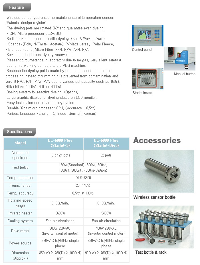 DAELIM STARLET Lab. IR (Infrared Rays) Dyeing Machine DL-6000 Plus Series