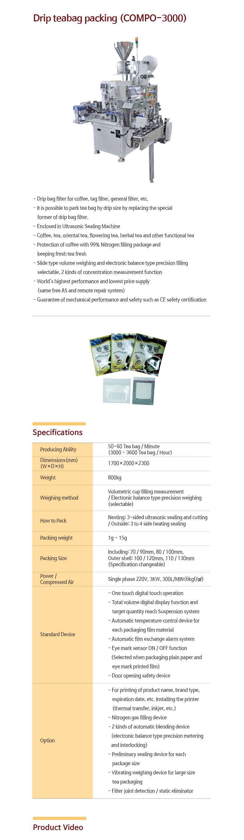 Drip Teabag Packing COMPO-3000 by WOOSHIN FA & T - Komachine Supplier  Profile and Product List