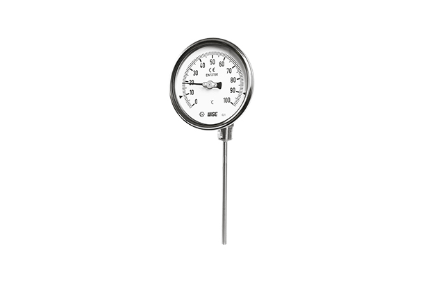 Hermetically sealed case bimetal thermometer with adjustable stem