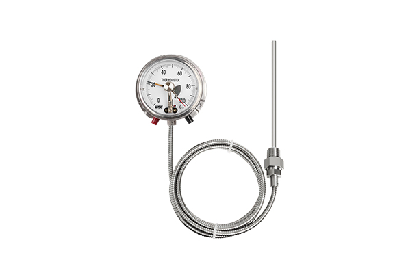 Remote reading thermometer with electrical contact