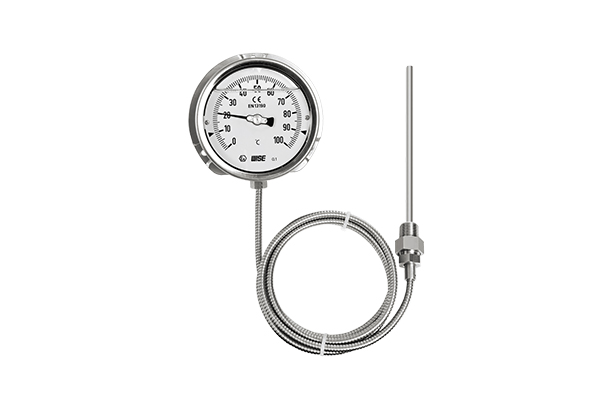 Liquid filled remote reading thermometer